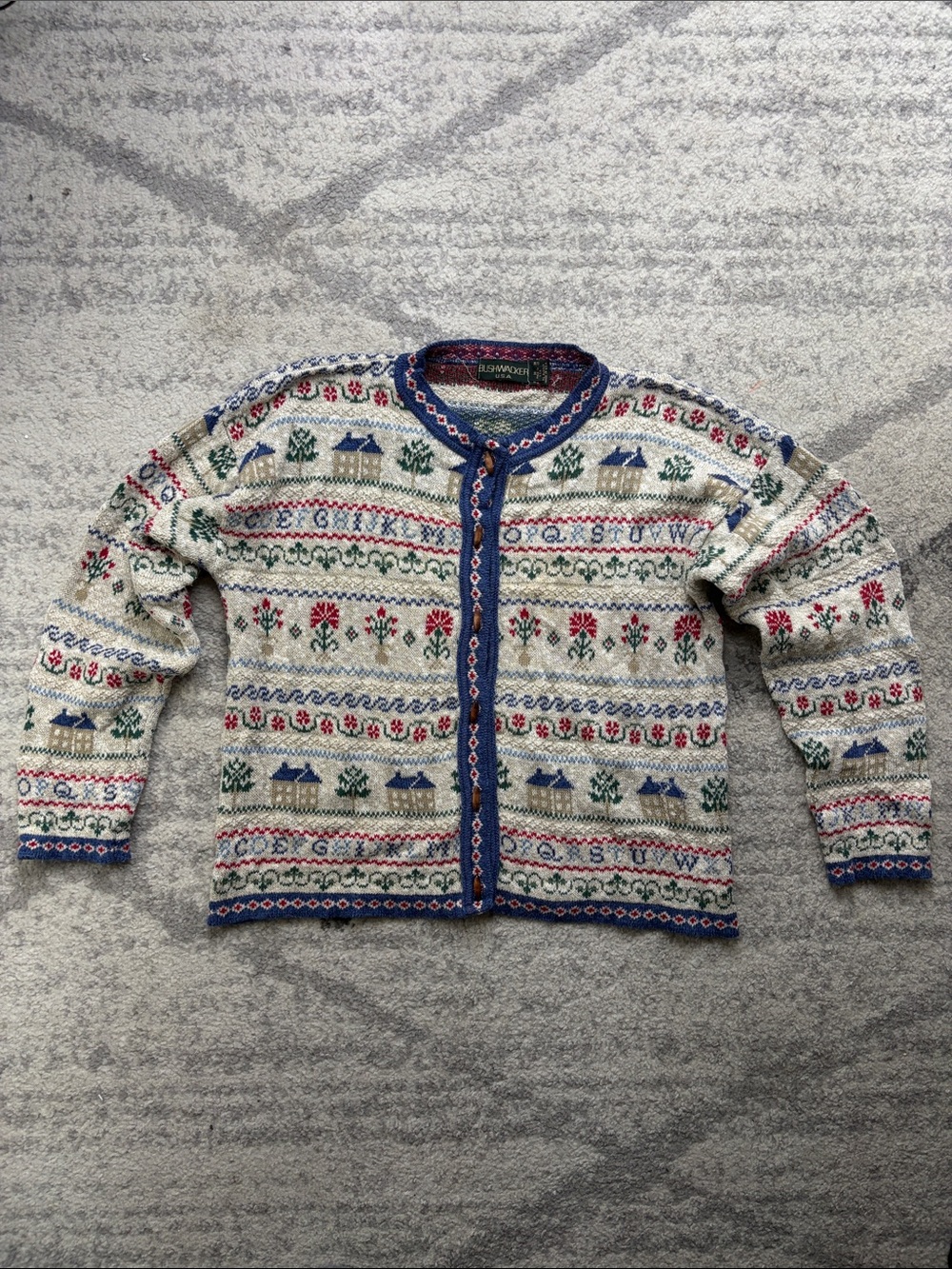 Bushwacker USA Fair Isle Nordic Cardigan Sweater Vintage Size M